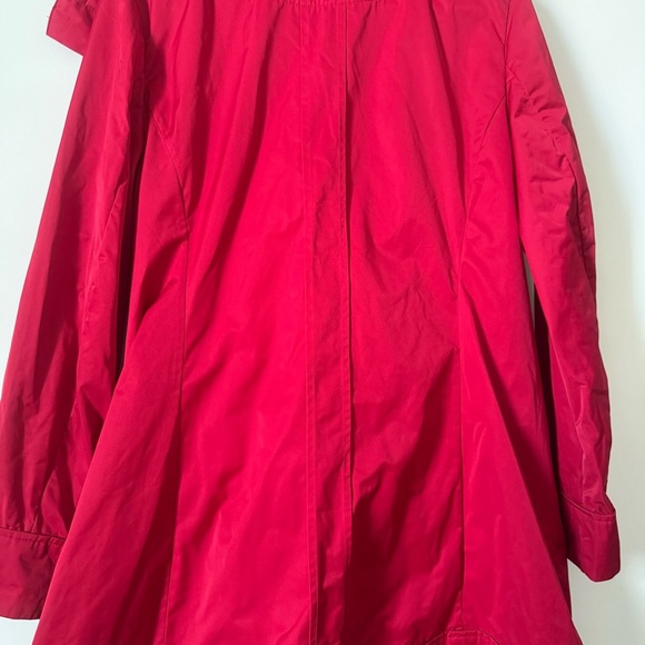 Rainforest Bold Red Hidden Hood Water Resistant Women’s Long Raincoat - Picture 8 of 14